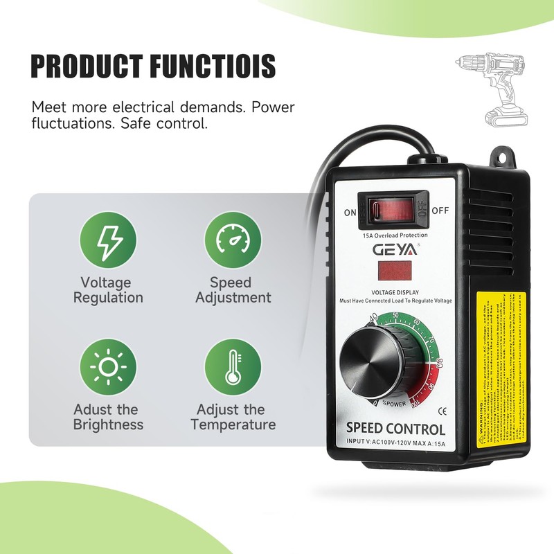 IGOYE 100V-120V 15A AC Motor Speed Controller with Overload Protection,