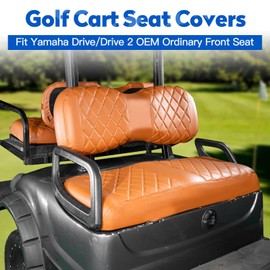 NOKINS 4PCS Golf Cart Seat Covers Kit, Front and Rear Seat Covers Fits YAMAHA/G29/Drive2 Standard Seat Cushion, Yamaha Vinyl Diamond Replacement Seat Covers, No Stapler(All Brown)