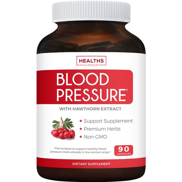 Blood Pressure Support Supplement (NON-GMO) Premium Natural Herbs, Vitamins & Berries - High Dosage of Hawthorn Berry Extract – Supports Blood Pressure Levels Already In The Normal Range – 90 Capsules
