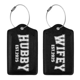 2 Pcs 2025 Hubby Wifey Luggage Tag for Suitcase, Steel Loop with Privacy Cover ID Label, Engagement Wedding Bridal Shower Gift for Huaband Wife