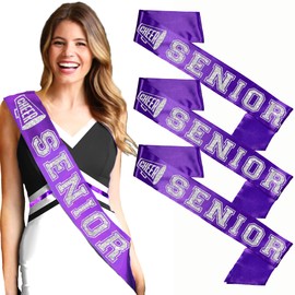 RhinestoneSash Purple Cheer Senior Sashes - SET OF 3: Silver Sparkle Cheer Senior Purple PREMIUM GRADE SATIN Sash - Senior Cheerleader Gift - Set3(SLV Cheer) PUR