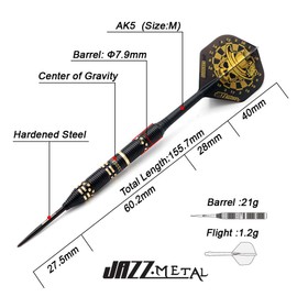 CUESOUL JAZZ-METAL 21g Steel Tip Black Coated Brass Dart Set with AK5 Integrated Flights