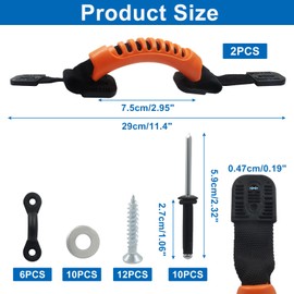 Kyuionty 2 Pcs Kayak Handles Kit with Plastic Buckle, Universal Two-Hole Orange PVC Molded Webbing Replacement Handles for Paddle, Tandem, Canoe Boat, Kayaks, with Kayak Pad Eyes, Rivets