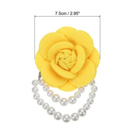 PATIKIL Fabric Camellia Flower Brooches, Elegant Beads Tassels Brooches Flower Pins Bracelet Dual Use for Women Suit Hat Dress Shirt Tie Corsage, Yellow