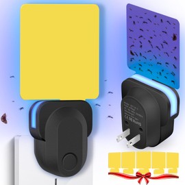 Flying Insect Trap Plug-in, Gnat Killer Fruit Fly Traps for House Indoor, Safe Non-Toxic UV Fly Catcher, Indoor Plug-in Night Light Fly Trap with 5 Sticky Pads for Flies, Gnats, Moths (Black, 1 Pack)