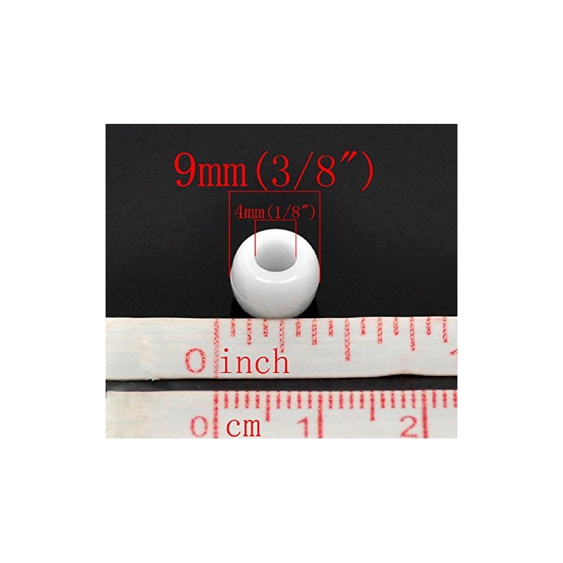 100 x Pony Beads 9mm x 6mm White Acrylic Plastic