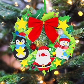 Winlyn 12 Sets Christmas Craft Kits DIY Christmas Wreath Ornaments Decorations Art Sets Snowman Santa Penguin Holly Leaf Christmas Foam Stickers Arts and Crafts for Kids Holiday Classroom Activities