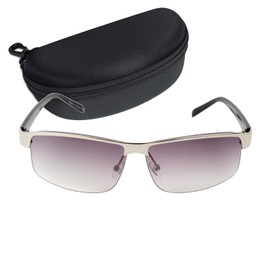 Captain Stag CS-002-2-EH-72 Men's Sunglasses with Sunglasses Case, Metal Frame, Silver