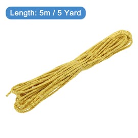 sourcing map Twisted Cord Trim, 5 Yard 3mm 3-Ply Twine Braided Rope Shiny Thread String for Craft Gift Bag Curtain Christmas Decor, Light Gold - 5m