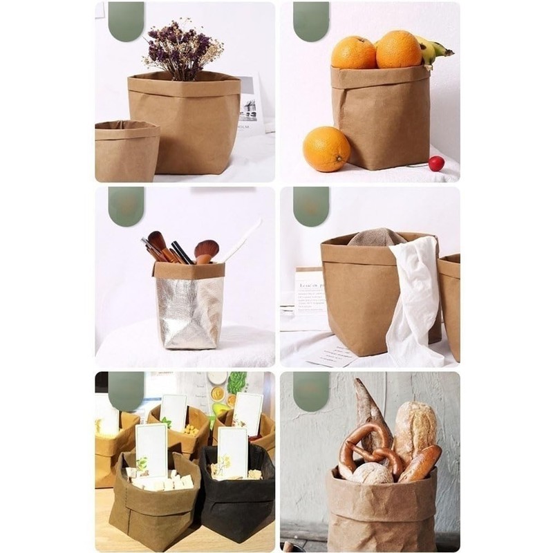 Bombinate Large Washed Craft Washable Storage Bag, Paper Brown, Food