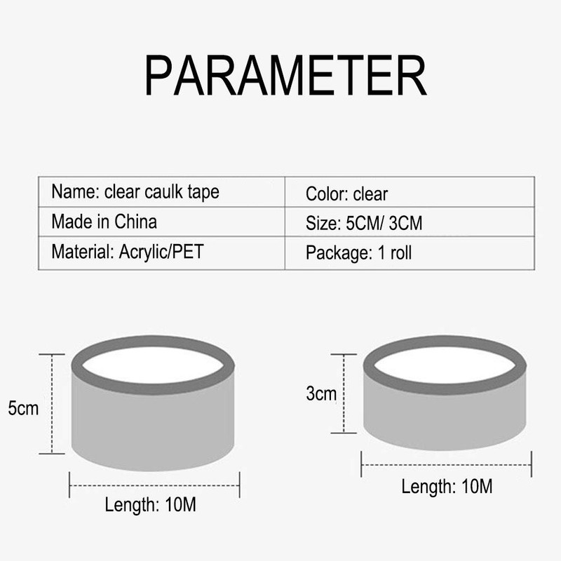 Caulk Tape Clear 1.96 Inch x 33 Feet, Waterproof, Self