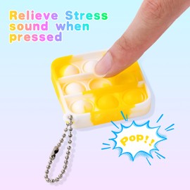 Ainiv 16 PCS Mini Fidget Pop Bubble Toys, Square Squeeze Toys with Keyring, Poppet Bubble Sensory Toys, Stress Anxiety Relief Toys Desk Toy Wrap for ADHD, Autism, for School Kids Office Adult
