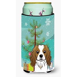 Caroline's Treasures BB1596TBC Christmas Tree and Cavalier Spaniel Tall Boy Hugger Can Cooler Sleeve Hugger Machine Washable Drink Sleeve Hugger Collapsible Insulator Beverage Insulated Holder