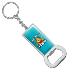 GRAPHICS & MORE Garfield Here for The Food Keychain Rectangle Chrome Plated Metal Bottle Cap Opener