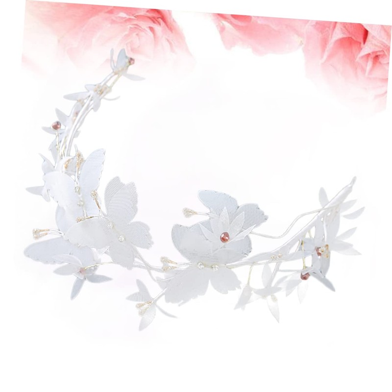 WOONEKY White Butterfly Chiffon Soft Chain Headband for Women Elegant