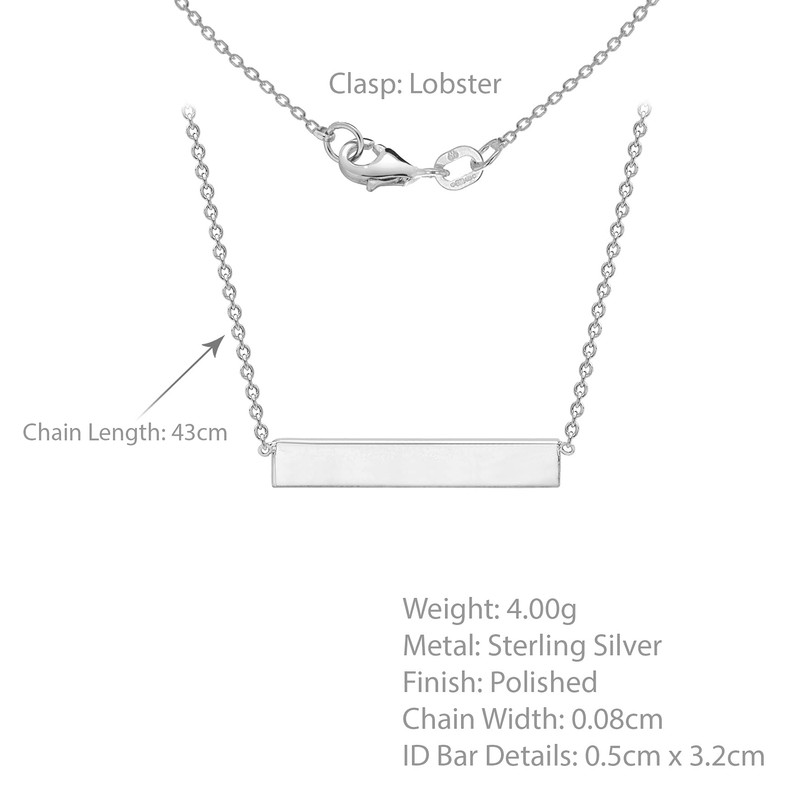 Tuscany Silver Engravable Horizontal Bar Necklace of Length 43 cm