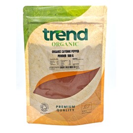 Trend Organic Ground Cayenne Pepper 500g - Certified Organic Cayenne Hot & Aromatic Spice, Non-GMO, Additive-Free, Resealable Pouch, Perfect for Cooking, Seasoning & Marinades
