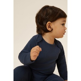 MORI Baby Unisex Long Sleeve Bodysuit in Ribbed Navy with Envelope Neck - Romper for Boys and Girls - 9-12 Months