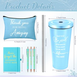 Yaomiao 6 Pcs Employee Appreciation Gift Set for Women Thank You Gift 24oz Tumbler Makeup Bag Journal Ballpoint for Teacher Nurse Lady Men Work Business(Blue)