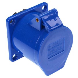 Blue 32A 230V Socket Outlet 2P+E Industrial Panel Mount IP44