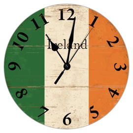 Wall Clocks Ireland Flag Farmhouse Wall Decorations Non Ticking Wall Clock Irish Clocks Battery Operated 12 Inch Vintage Living Room Clocks for Outdoor Classroom