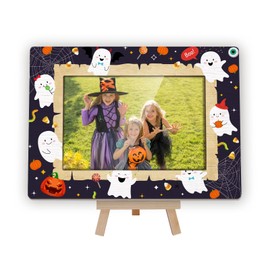 Kqfdr Happy Halloween Photo Frame, 4x6 Spooky Ghost Wooden Picture Frames for Home Office Desk Decor, Fun Halloween Gifts for Friend Boys and Girls -A04