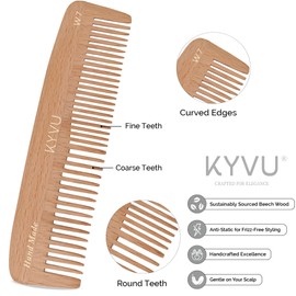 KYVU W7 Handmade 14.5 cm Dual-Tooth Wooden Comb – Steam Beech