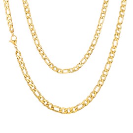 Figaro Chain Necklace for Men Women Cuban Link Chain Gold Plated Necklace Stainless Steel Chain Gifts for Boys Men Women 5mm in Width 20inches