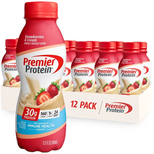 Premier Protein Shake -24 Vitamins & Minerals/Nutrients to Support Immune Health, Strawberries, 11.5 Fl Oz (Pack of 12)