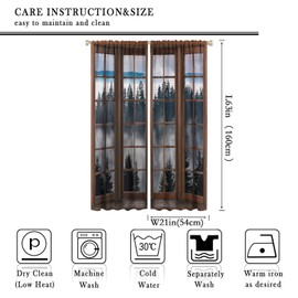 Misty Forest Landscape Curtains, Wooden Window Forest Mountain Rustic Bedroom Living Room Kitchen Blackout Curtains 42x63in