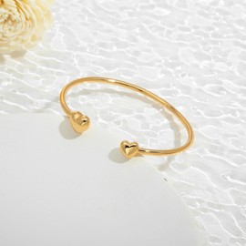 WOWORAMA Gold Heart Cuff Bracelets for Women Adjustable Cute Love Heart Open Bangle Bracelet Lucky Love Friendship Bracelet Birthday Valentines Jewelry