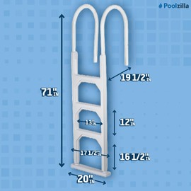 Poolzilla in-Pool Ladder - Deck Mounted Aluminum/Resin Entry and Exit System, Supports up to 250 LBS - for 48’’ to 54’’ in. Swimming Pools