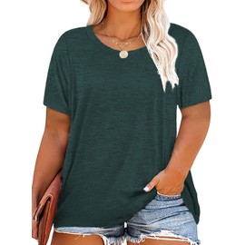 Plus Size Summer T Shirts Women Tops Short Sleeve Round Neck Casual Loose Fit Tee Tshirts Tunic 3X Dark green1