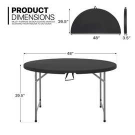 MoNiBloom 4Ft Round Folding Table, Indoor Outdoor Plastic Dining Card Table with Handle and Lock for Picnic Party Banquet Wedding, Black