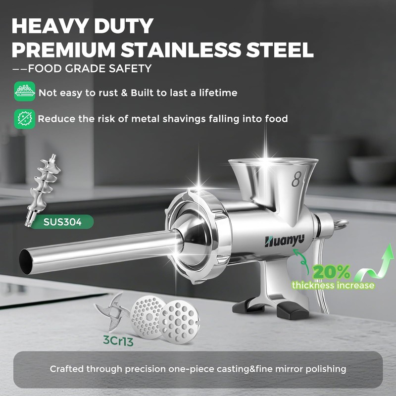 Huanyu Manual Meat Grinder-Heavy Duty Stainless Steel, Hand Crank Grinding