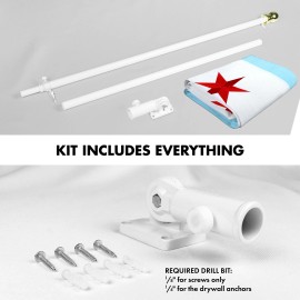 UD_G128 Flag Pole 5 FT White Tangle Free & Chicago Flag 2.5x4 FT Combo Embroidered Spun Polyester