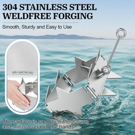 Fologtoo Boat Box Anchor, 304 Stainless Steel Folding Slide Cube Anchors, 8.3 lb Weld-Free, 12 Tooth Double Grip Compact Anchor for Boats, PWC, Jet Skis & Pontoon up to 25′