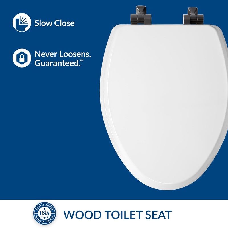 Mayfair Bennett Toilet Seat with Matte Black Hinges, Slow Close