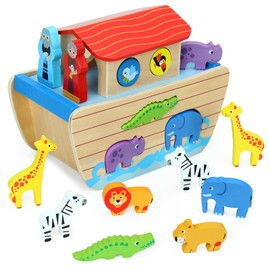 yeStep Wooden Noah's Ark Toy Animal Playset for Toddlers, Shape Sorter Early Learning Montessori Toys, Baptism Gifts for 1 2 3 Year Old Boys Girls