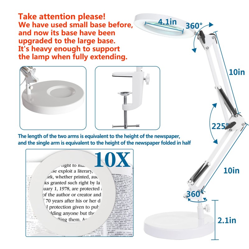HITTI 10X Magnifying Glass with Light, 1,800 Lumens Stepless Dimmable,
