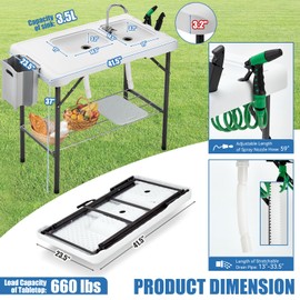 Avocahom Folding Fish Cleaning Table Portable Camping Double Sinks Table w/2 Dual Water Basins, Faucet Drainage Hose & Sprayer Outdoor Fish Fillet Cleaning Station w/Knife, Storage Box,Black