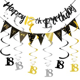 18th Birthday Decoration Banner Streamers Decoration 18th Birthday Boy Girl 18th Birthday Decoration Black Silver Gold 18th Birthday Boy Decoration Garland Spirals Decoration 18th Birthday Decoration