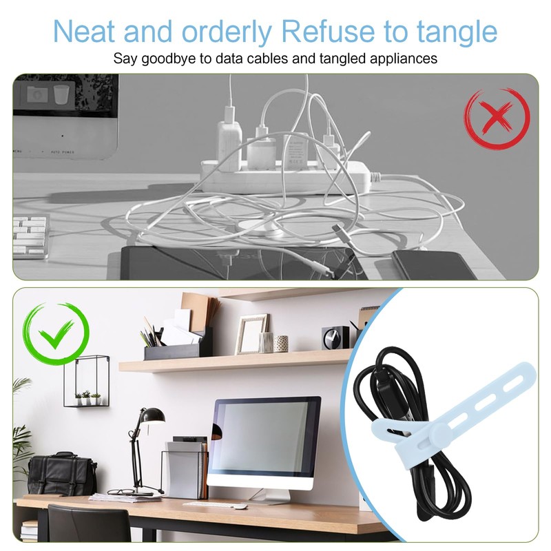 Donruby 24Pcs Silicone Cable Ties - Reusable & Washable with