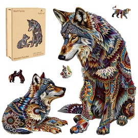 Ruikiyart Puzzles for Adults 500 Pieces, 5MM Wolf Cub Wood Jigsaw Puzzles, Animal Unique Shaped Puzzle Games Challenge Puzzles for Kids Home Decoration (17.5"x18")