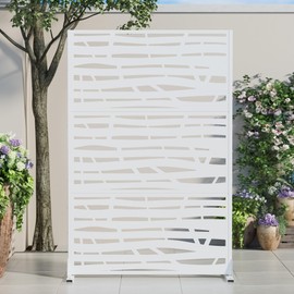 Casaphoria 72" H x 47" W Metal Outdoor Privacy Screen, Freestanding Decorative Divider for Patio, Deck, Balcony, and Garden with Stable Base, White Jungle