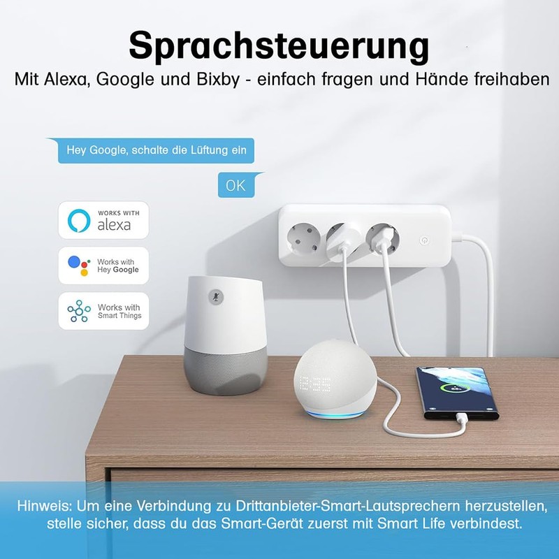 Offgridtec Smarte 3-Fach Steckdosenleiste mit Smart Life- oder Tuya-App 1,8m
