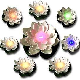 Assaoy Floating Pool Lights,Lily pad Pond Light LED Lotus Flower,Battery Operated,Pond Decor,Floating Pool Flower Lights Night Lamp Color-Changing Garden Wedding Swimming Pool Decor 8PCS White