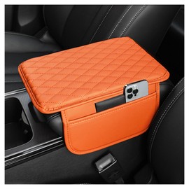 Stacool Upgraded Car Center Console Cover, Microfiber Leather Armrest Cover Cushion with 2 Storage Bags, Universal Car Armrest Storage Box, Orange