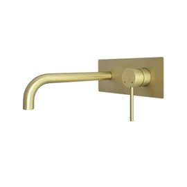 TRYWELL Wall Mount Bathroom Faucet, Gold Wall Mounted Vanity Faucet with Single Lever Handles, Wall Faucet for Vanity Lavatory Sink, Rough in Valve Included (Gold)