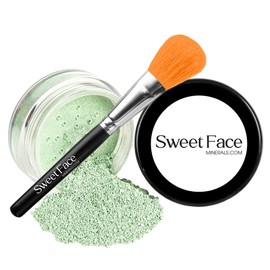 (20gm) Green Color Corrector with Face Brush by SweetFace Minerals, Redness Corrector for Face,Color Corrector for Redness, Makeup Color Corrector, Face Redness Reducer